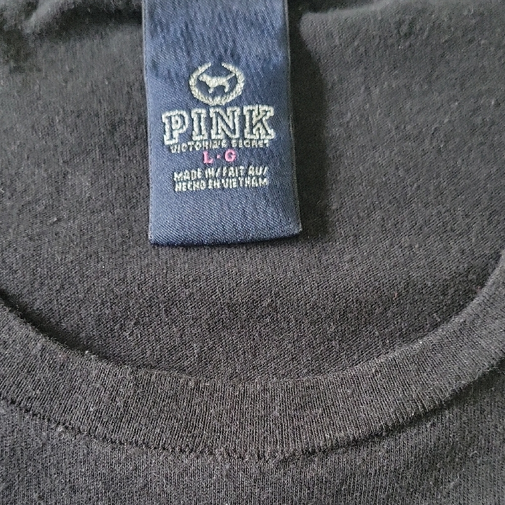 PINK Victoria's Secret Black Tee with Pink Sequin Logo - Picture 4 of 5
